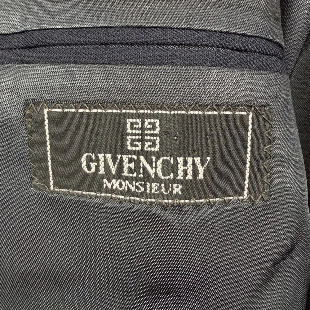 Vintage Givenchy Blazer Mens 44 Navy Blue Double Breasted Gold Button Wool‎
